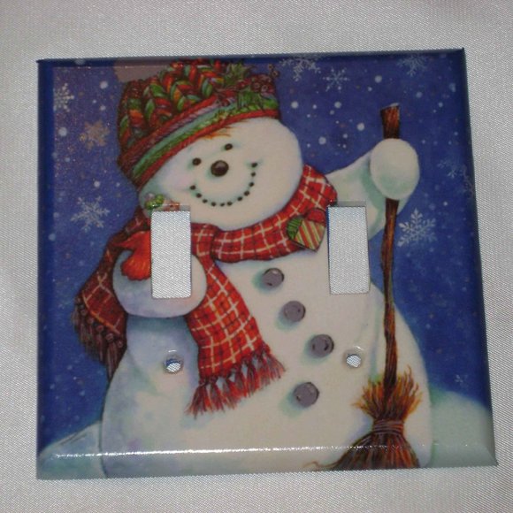 CHRISTMAS SNOWMAN -DOUBLE Light Switch Plate - Picture 1 of 1